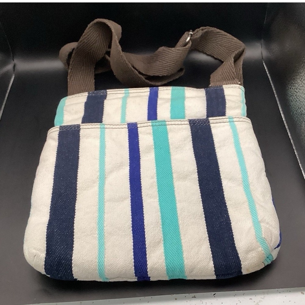 Thirty-One Gifts Crossbody Bag Purse Canvas Shoulder Bag‎ Striped 10" x 10.5"